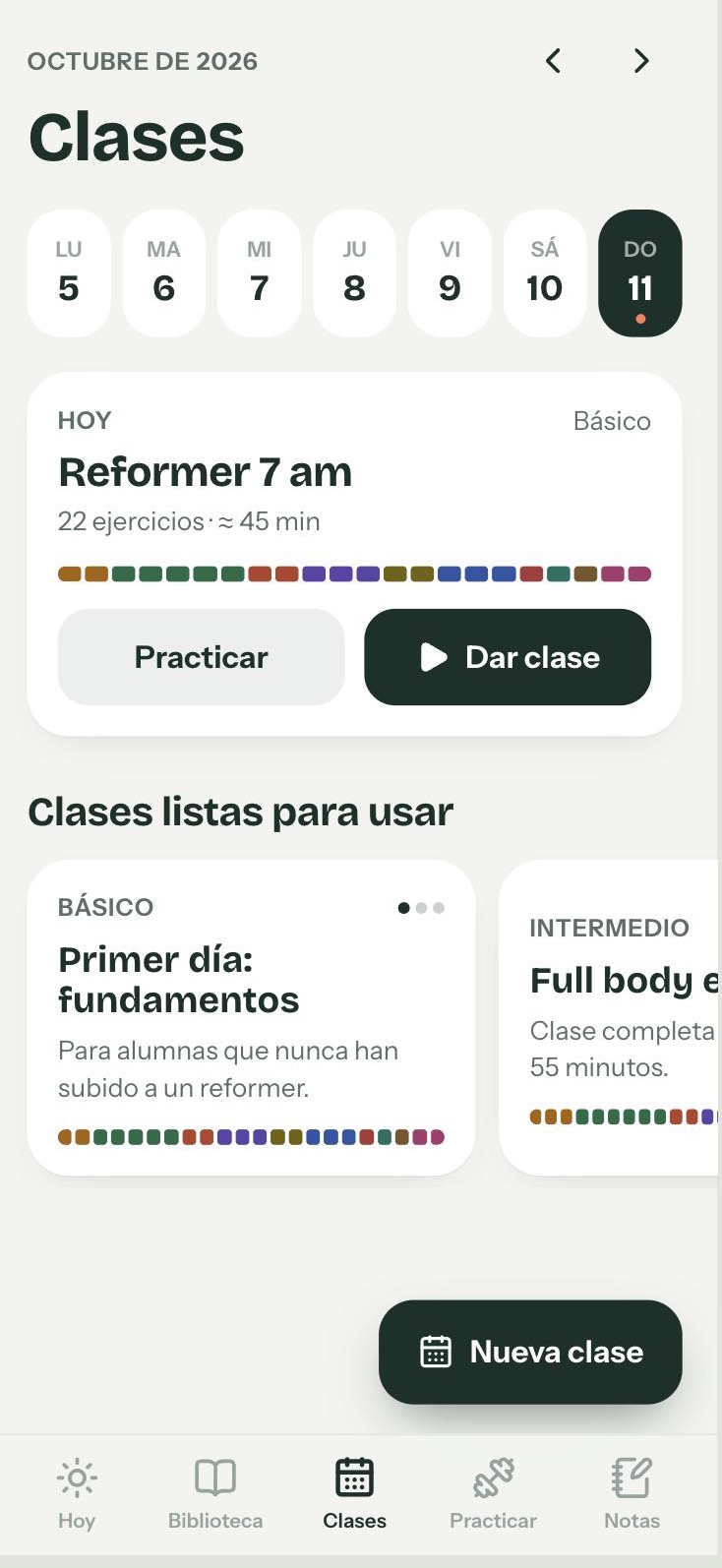 Vista de la semana con la clase del día